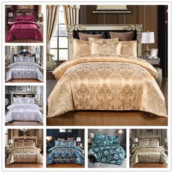 Evropski stil saten jacquardske beding nastavite luksuzni barva Tekstilne rjuhe kritje nastavite king size Zakonsko posteljo bedspreads 3pcs be39
