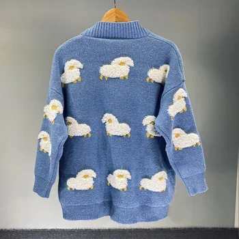 Evropski stil Ulične lepe ovce Pulover Plašč kawaii Risanka Tiskanja Jakno in coats