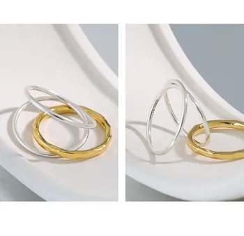 F. I. N. S 3Pcs/Set Koreja Fashion Globe Minimalističen Tri Plasti Prečkal 925 Sterling Srebro Tanko Zlato in Srebro Obroči za Dekoracijo