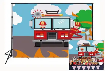 Firetruck Temo Rojstni Foto Ozadje Gasilec Gasilec Ozadju Baby Tuš Princ Foto Banner za Studio Rekviziti