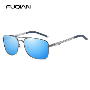 FUQIAN 2020 Kvadratnih Moških Polarizirana sončna Očala Luksuzni Aluminija, Magnezija Moška sončna Očala Moda Ogledalo, Modro Vožnje Očala UV400
