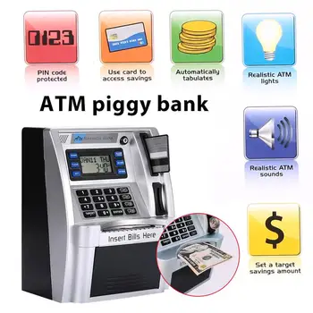 Giantree Simulacija NAM ATM Shranjevanje Banke ATM Presence Banka, BANKOMAT Denar Varno Škatle z LCD Zaslonom Srebrna Otroci darilo denarja, sef