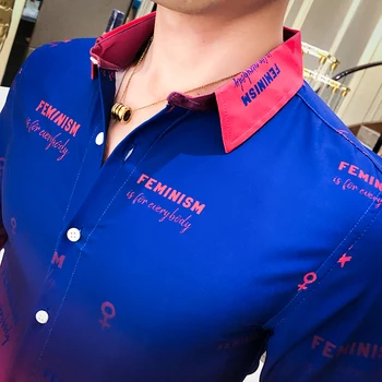 Gradient Barvni Cvetlični Rokavi Moški Spomladi Leta 2020 Nove Dolg Rokav Moške Socialne Srajce Slim Fit Ulične Digital Print Bluzo Homme
