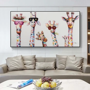 Grafiti Umetnost Žirafa Družino Platna Slike na Steni Umetnosti Plakatov in Fotografij Živali Street Art Slike za Otroško Sobo Dekor
