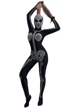 Halloween Okostje Cosplay Kostume Nosorogovo Jumpsuit z Masko Pokrivala Ženske nočni klub Demon Plesalka Bodysuit Fazi Obleke