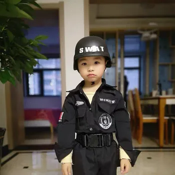 Halloween Posebno Sile Policista Cosplay Kostumi za Otroke Fantje Dekleta SWAT Vojska bo Ustrezala Policija Vloga-igra Kit Taktični Jopič, Čelada