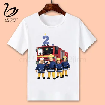 Happy Birthday Tshirt Risanka Gasilec Sam Otroci Oblačila Dekleta T-shirt za Rojstni dan Otroci Oblačila Fantje Tshirts Baby Tees