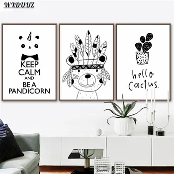 Indijski Nosi Panda Nordijska Črno Bel Slikarstvo Home Art Dekor Kakovost Slike Platno Plakat Otroci Soba, Ki Živijo Kavč Stenski Dekor