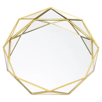 Ins Nordijsko Zlato Zahodni Torto Sladico Plošče Geometrijske Okroglo Stekleno Ploščo, Kozmetični Nakit Shranjevanje Pladenj Dekoracijo Dobave