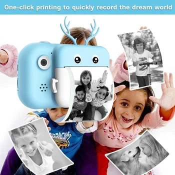 Instant Print Fotoaparat za Otroke 1080P 2.4-Palčni Barvni Sn Digitalno Video Kamero z Papir, Film in 16GB SD Kartica