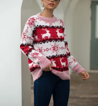 Jesen Zimo Božič Pulover O-Vratu Dolg Rokav Dame Pletene Džemper Puloverju Eleganten Modni Priložnostne Tople Mehke Puloverje