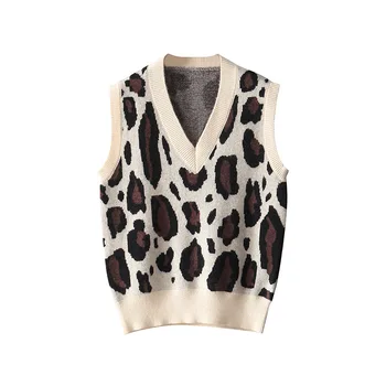 Jeseni leta 2020 Leopard Jopica Telovnik Ženske Pletene brez Rokavov Vrhovi Proti-vrat Slim Telovnik Modnih Oblačil ženska zimska oblačila 2020