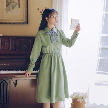 Jeseni Ženske Dolgo Velvet Dress Vintage Moda Elegantno A-Line Romantično Korejski Obleko Pomlad Midi Dolgo Trdno Lok Stranka Obleko