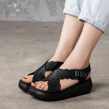 Johnature 2020 Nove Poletne Ženske Čevlje, Sandale Sponke Traku Pravega Usnja Retro Klini Priložnostne Ročno Platformo Dame Sandali