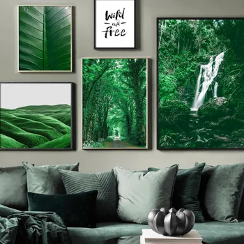 Jungle Zelenih Rastlin, Slap Ponudbo Wall Art Platno Slikarstvo Nordijska Plakatov In Fotografij Stenske Slike Za Dnevni Sobi Doma Dekor