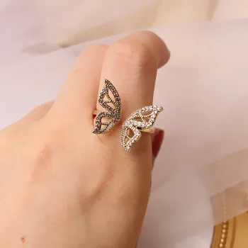 Južna Koreja je novo modno oblikovanje nakita lepe baker vdelan cirkon majhen metulj plapola dekle odprite indeks prst prstan