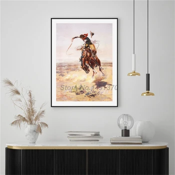 Kavboj S Slabo Hoss Wild West Konj Russell Plakat Slike Na Platno Sodobne Umetnosti Dekorativne Stenske Slike Doma Dekoracijo