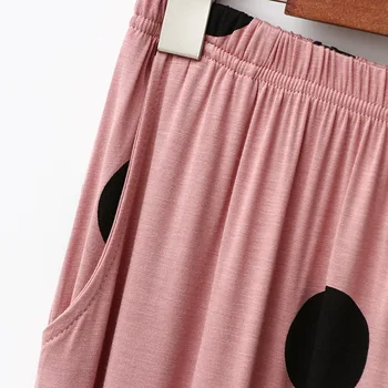 Kawaii Pajama 2020 Polka Dot Pižamo Ženske Modal Tanko Dolgo sleeved Hlače Obleko Stretch Doma Obleko Polka Dot Tiskanja Nastavite Pajama
