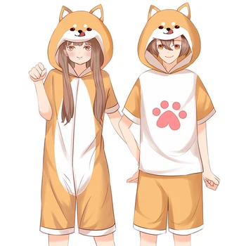 Kawaii Shiba Inu Pižamo Onesie Odraslih Kigurumi Corgi Hooded Sleepwear Plus Velikost Cute Anime Kratek Jumpsuit Ženske Moški More