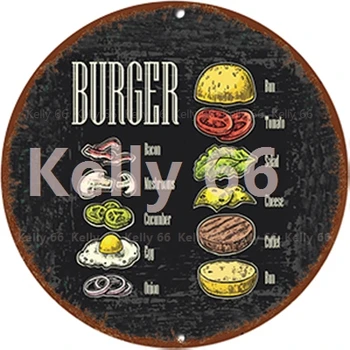 [ Kelly66 ] Hrano Burger Sushis Pizza BBQ Pas Dounts Kebab Letnik Nezakonitih Wall Art Dekor Retro Železa Slikarstvo Znak r-3 30 CM
