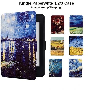 Kindle Paperwhite 1 2 3 Usnja Kritje Van Gogh Desgin Ultra Slim PU Rokav Ohišje z Auto bujenje/Sleep 6 palčni Zaslon Patron
