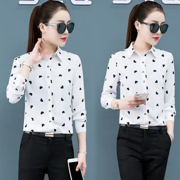 Korejski Moda Šifon Ženske Bluze Urad Dama Majico in Bluzo z Dolgimi Rokavi Blusas Largas Plus Velikost XXXL/5XL Womens Vrhovi