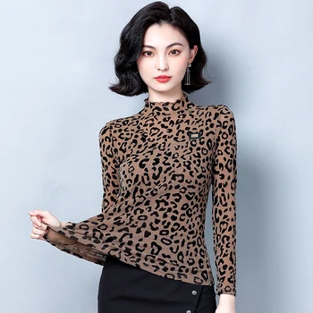 Korejski Ženske Bluze, Srajce Ženska Leopard Bluzo Rokavi Ženske Dolg Rokav Očesa Bluze Vrhovi Plus Velikost Blusas Mujer De Moda 2020
