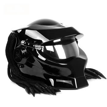 Kul Osebnost ABS Vitez Predator Čelada motoristična Poln obraz Železa Warrior Man Varnost cosplay čelada maska s pletenico in led