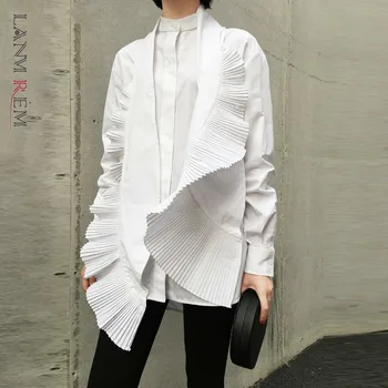 LANMREM 2021 jeseni Nove Ženske Nezakonitih Majica Priložnostne Moda Naguban Dekorativne Bele Bluze za Ženske Design Ženske Oblačila YG638