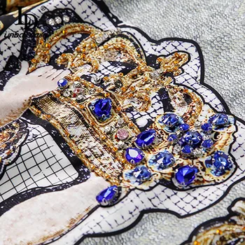 LD LINDA DELLA 2020 Nov Modni Stezi Poletje Oblačenja Žensk Retro Pol Rokav Krasen Diamanti Pismo Natisnjeno Vintage Obleko