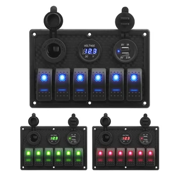 LEEPEE Digitalni Napetost Prikaz 6 Banda Rocker Switch Panel Z Varovalko 4.2 Dvojno USB Režo za Stojalo Nepremočljiva