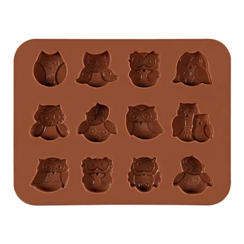 Lep 3D DIY Silikonski 12 Omrežja Sova Plesni Torto Plesni Čokolado, Sladkarije Obrti Milo Plesni Cartoon Živali Pecivo Peka Orodje Matrica