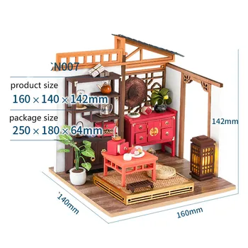 Lesene DIY Koči Kitajski Retro Arhitekturni Model Ročno Prizorišče Hiša Ustvarjalno Darilo 3 Slogi
