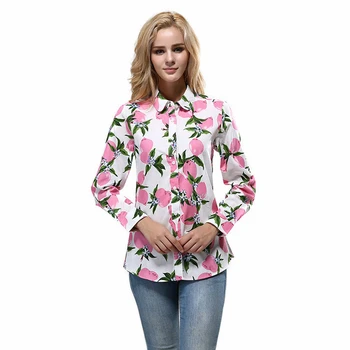 Limonin Natisnjeni Ženske Bluze Bombaž Dolg Rokav Znižuj Ovratnik Shirt 2019 Moda Plus Velikost Vrhovi Priložnostne Ženske Majice