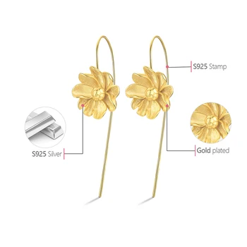 Lotus Zabavno 18K Zlato Jasmine Flower Uhani Visijo Pravi 925 Sterling Srebro Ročno Oblikovalec Fine Nakit, Uhani za Ženske