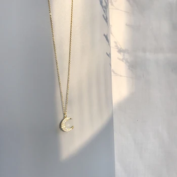 LouLeur 925 sterling srebro cirkon luna ogrlico, obesek, zlato preprosto elegantno temperament ogrlica za ženske fine nakit čar