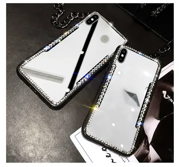 Luksuzni Diamond Plating Ogledalo Telefon Primeru Kritje Za iPhone 7 Primer Silicij Za iPhone 6 6S 8 Plus X 10 XR XS XS Max Primeru Coque