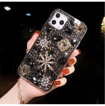 Luksuzni DIY Moda Bling Kristalno Diamond Gem Cvet Primeru Pokrovček Za Samsung Galaxy Note 20 10 9 8 S20 Ultra S10E S10 S8 S9 Plus