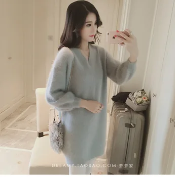Luksuzni obleke, Puloverji moda za ženske korejski stil Oblačenja pletenje za womens tople puloverje Shaggy plašč Pleteni pulover B3963