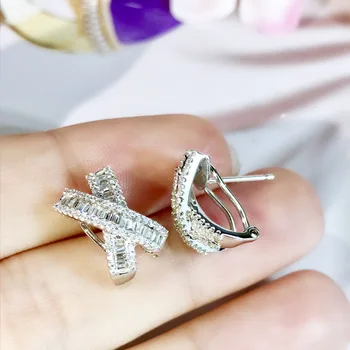 Luksuzni trdna 925 Sterling Silver Cross Uhani Luksuzni Simulirani Diamantni Poročni Uhani za Ženske dekle Koreja stil Nakit