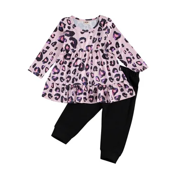 Ma&Baby 1-6Y Jesen Pomlad Malčka Otrok Dekliška Oblačila, ki Leopard Dolg Rokav Tunika Vrhovi, Hlače, Obleke, Oblačila Otrok