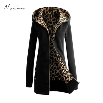 Manubeau Leopard Podloga Plašč Plus Velikost S-6XL Zimske Ženske Debele Ženske Zadrgo Jeseni Topel Plašč Dolgo Hooded Suknjič Outwear