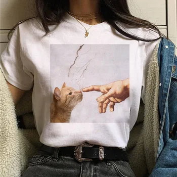 Mačka Van Gogh majica s kratkimi rokavi ženske umetnosti tiskanja oljna slika, lepa in smešno t-shirt 90. letih risanka ulzzang priložnostne top majica s kratkimi rokavi ženske