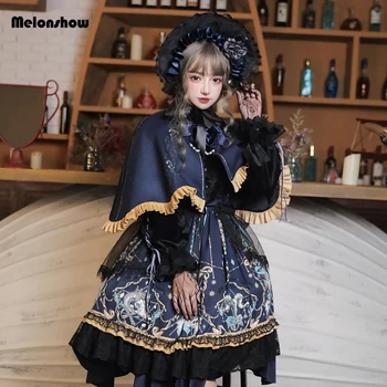 Melonshow Gothic Lolita Obleko Plus Velikost Črno Modra Lolita Obleko Ženske Lolita Letnik Viktorijanski Obleka Ženska Obleka Loli Oblačila