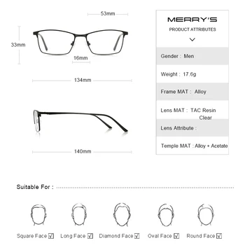 MERRYS DESIGN Moških Recept Očala Moda Kratkovidnost Recept Očala Moški Optičnih Očal S2041PG