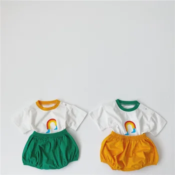 MILANCEL poletje otroška oblačila korejski baby fantje oblačila, ki malček obleke dekle oblačila ranibow tee in bloomer 2 kos oblačila
