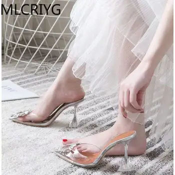 MLCRIYG Velikosti 41 42 Moda Prozorno PVC Sandali Ženske Čevlje Nosorogovo Sončnično Visokih Petah Poletni Sandali