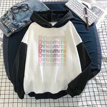 Moda korejski Nov Album DINAMIT Pismo Natisnjeno Prevelik pulover s kapuco Moških Harajuku Majica Hoody Hooded Oblačila z Dolgimi Rokavi
