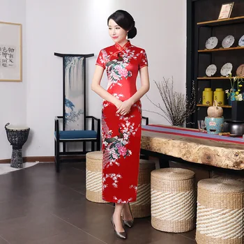Moda Poletje Dolgo Cheongsam Rdeči Kitajski Stil Oblačenja Ženska Slim Qipao Nov Prihod Vestidos Velikost S M L XL XXL XXXL 4XL 5XL 6XL