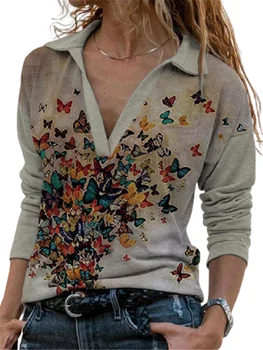 Moda Prugasta Tiskanja River Dolg Rokav T-shirt Jeseni Žensk Priložnostne Vrhovi & Tees Ženske Slim Tie Dye Slog Velike Ulice